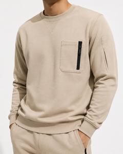 Sweat-shirt pour homme beige à col rond, coupe ample, couleur unie, poche zippée, style décontracté, tricot en coton, style hiver, pull, écologique - Product Image 3