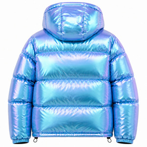 เสื้อแจ็คเก็ตพัฟเฟอร์แบบยูนิเซ็กซ์สำหรับฤดูหนาว มีฮู้ด สีน้ำเงินไล่เฉดสีรุ้ง ผลิตจากวัสดุ PU กันลม ดีไซน์สปอร์ต ปิดด้วยซิป ทรงปกติ - Product Image 2