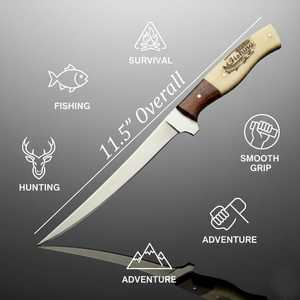 Custom Hand-Forged Stainless Steel 3. PCS Fillet <b>Knife</b> <b>Set</b> | Custom Bone Handle Hunting <b>Knife</b> with Brass Pins & Leather Cover - Product Image 3