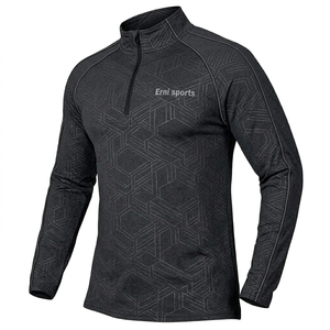 Chemise de sport pour homme à motif géométrique, col zippé, manches longues, tricotée en polyester/coton, respirante, pull de course, vêtements de sport actifs - Product Image 1