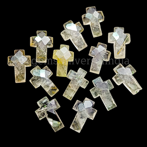 ลูกปัดพลอยรูไทล์สีทองทรงกากบาทเจียระไน ขนาด 15x10 มม. ลูกปัดพลอยรูไทล์แบบหลวมสำหรับทำเครื่องประดับ ราคาขายส่งจำนวนมาก - Product Image 2