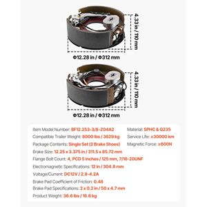 Kit de frein de remorque électrique 12,25 x 3,375 pouces, plaque de support d'essieu 8000 lb, 1 paire de freins auto-ajustables, kits de réparation de freins - Product Image 6