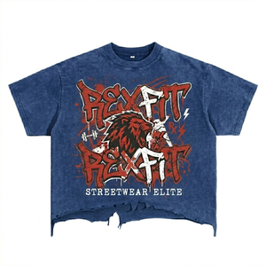 Vintage Streetwear Digital Print Acid Wash Red Cropped T Shirts Custom Graphic Printed 100% Cotton Boxy Oversized Men <b>Tshirt</b> - Product Image 4