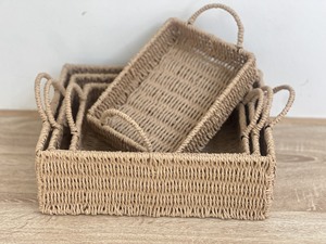 Panier de rangement en papier multifonctionnel, tressé, de forme rectangulaire, pour vêtements et jouets, fait main, écologique, style classique, capacité 3-6L - Product Image 4