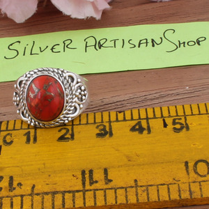 Natural Orange Copper Turquoise Wedding <b>Statement</b> <b>Ring</b> 925 Sterling Silver Spiny Band <b>for</b> <b>Women</b> Southwestern Boho Jewelry - Product Image 4