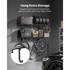 Heavy Duty 2-Tier Wall Mounted Garage Shelving Unit 2x4 ft Steel <b>Shelves</b> with <b>Hooks</b> 24x48 Inch Per <b>Shelf</b> - Product Image 6