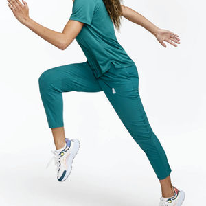 Women's Light Green Knitted Straight <b>Ankle</b>-Length Pants With Drawstring Waist And Logo On Right Leg Casual Spring Wear - Product Image 4