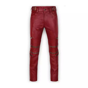 Pantalones de Cuero Casuales para Hombre, Cintura Media, Ligeros, Impermeables, Transpirables, Lisos, Teñidos, Rectos, de Buena Calidad, MOQ de 10 Piezas - Product Image 4