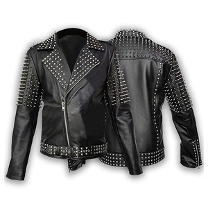 Nuevas chaquetas de cuero genuino estilo punk para hombre, con tachuelas, diseño personalizado, estilo motero, chaqueta de cuero genuino para hombre. - Product Image 5