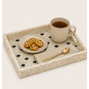 Plateau de service rectangulaire de luxe en nacre avec motif écaille de poisson, plateau en mosaïque de coquillages MOP en bois fait main - Product Image 6