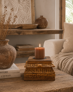 Support de bougie en bois ancien sculpté à la main, style rustique, pour jardin, entrée, salon, chambre, salle à manger, maison et hôtel - Product Image 3
