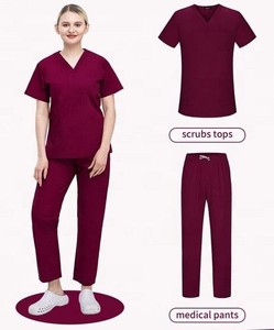 Ensemble de blouses médicales vertes à manches courtes pour femmes, col en V, pour usage médical et chirurgical - Product Image 4