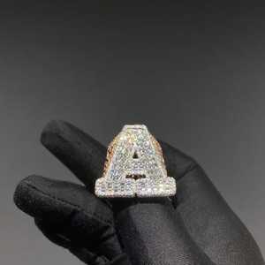 925 Silver Personalized Iced Out Letter <b>Initial</b> <b>Ring</b> VVS Moissanite Baguette Diamond Round Brilliant Cut Signet <b>Ring</b> - Product Image 3