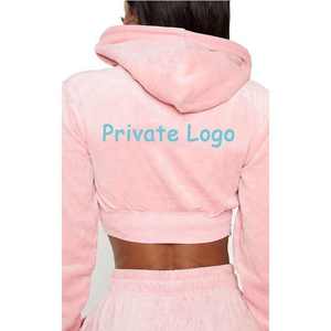 Custom <b>Women</b> Tracksuit Pick Cropped Zip Velvet Slimfit Hoodies and Flared Pants <b>2</b> <b>Piece</b> <b>Sets</b> for <b>Women</b> Clothing Manufacturers - Product Image 2