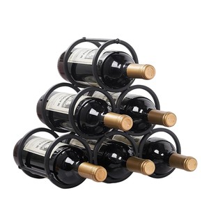 Porte-vin géométrique moderne en fer noir pour 6 bouteilles, support de rangement et présentoir en métal pour cuisine et bar - Product Image 1