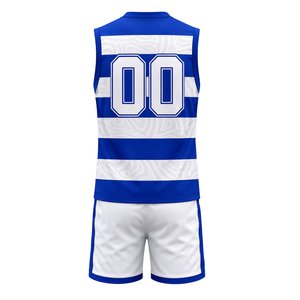 Ensemble Maillot et Short de Volleyball Rayé Bleu et Blanc Sans Manches, Tenue de Sport Athlétique Sublimée pour Entraînement et Match d'Équipe - Product Image 3