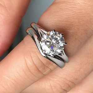 Anillo Solitario Moderno Apilable con Doble Banda en Chevron y Diamante Cultivado en Laboratorio de Corte Redondo, Oro Blanco de 14K, Joyería Fina, Regalo para Cumpleaños - Product Image 2