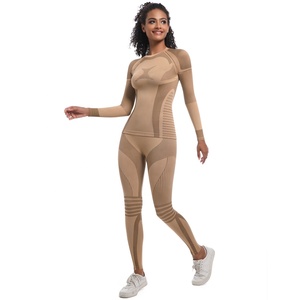 Haute qualité sans couture tricoté ajustement serré haute élastique longue <span class=keywords><strong>combinaison</strong></span> <span class=keywords><strong>de</strong></span> <span class=keywords><strong>Ski</strong></span> sport course Fitness Yoga costume pour les femmes - Product Image 1