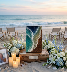 Ocean Wave Resin Urn Wood and Epoxy <b>Memorial</b> <b>Box</b> Cremation Keepsake Container Decorative Ashes Holder - Product Image 5