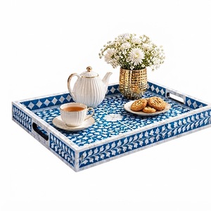 Plateau de service hexagonal rose de luxe en os incrusté, fait main, mosaïque florale en nacre, pour table basse et décoration de coiffeuse - Product Image 5
