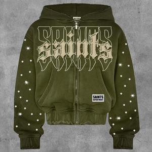Wholesale Direct Factory Price Rhinestone Hoodies Custom Design Zipper Hoodie Breathable Rhinestones Hoodies <b>for</b> <b>Man</b> - Product Image 1
