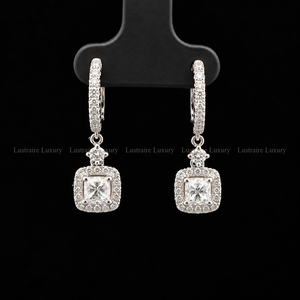Pendientes colgantes de diamantes cultivados en laboratorio, corte princesa y redondo, 1.46 CTW, oro blanco de 18K, joyería nupcial IGI, regalo para ella - Product Image 5
