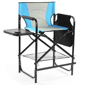 26-Inch <b>Tall</b> Directors Chair with Footrest Portable 4-Bar Height Folding Camping Chair with Cup Holder Side <b>Table</b> Storage - Product Image 3