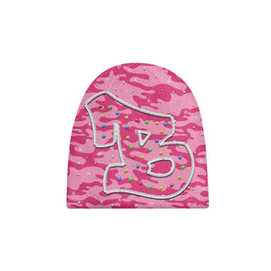 Unisex <b>Wool</b> Blend Camouflage <b>Beanie</b> <b>Hat</b> with Rhinestone Number 13 Embroidery Street Style Winter Warm Knit Cap Adult Size >62CM - Product Image 3