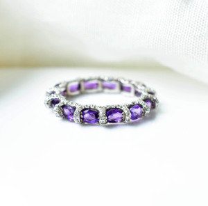 Bague Statement en Améthyste Royale Naturelle, style Eternity Bloom Halo Cluster, en Argent Sterling 925, fabriquée à la main pour un usage quotidien - Product Image 1