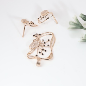 Rose Gold Pendant and <b>Stud</b> <b>Earrings</b> Set Classic Lab Grown Diamond <b>Crystal</b> Abstract Floral Necklace Fine Jewelry Sets For Women - Product Image 3