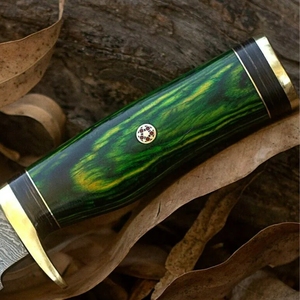 Cuchillo de Caza de Acero de Damasco Personalizado OEM, Cuchillo de Supervivencia de Hoja Fija para Bushcraft con Mango de Madera Verde y Funda de Cuero, Venta al por Mayor - Product Image 4