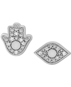 มือเพชร Hamsa & ต่างหูรูปตาปีศาจไม่ตรงกัน (1/10 ct. T.W.) ในเงินสเตอร์ลิง | เมซี่ - Product Image 1