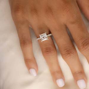 Custom ODM Manufacturer 10K 14K 18K Gold Moissanite Pave Engagement <b>Ring</b> Princess Cut VVS Sparkle Band Personalized Fine Jewelry - Product Image 4