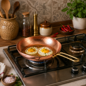 Sartén de Cobre Martillado Hecha a Mano con Mango de Latón, Utensilio de Cocina, Fabricante y Proveedor OEM ODM - Product Image 5
