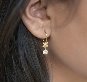 14K Rose Gold Lab Grown Diamond Round Floral <b>Drop</b> Earrings Diamond Lever-<b>back</b> Earrings for Women <b>Drop</b> Earrings Anniversary Gift - Product Image 1