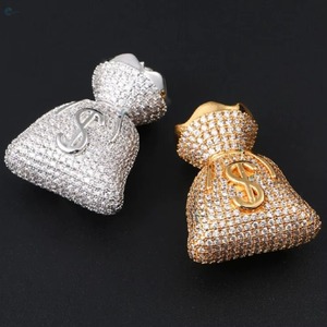 Pendentif Sac d'argent Dollar Iced Out en Argent 925 Plaqué Or avec Moissanite, Breloques Hip Hop pour Hommes, Pendentif Bling pour Rappeurs Hip Hop - Product Image 4