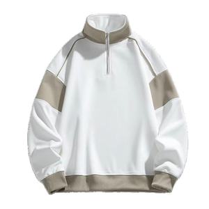 Nouveau produit – Sweat à capuche épais et ample pour homme, brodé, style américain, avec demi-fermeture éclair, en molleton 100 % coton, coloris assortis - Product Image 4
