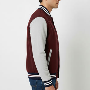 Veste universitaire pour homme avec logo personnalisé, couleur marron gris, coupe classique, col rabattu, fermeture éclair, vêtement décontracté pour l'automne, polyester et coton - Product Image 6