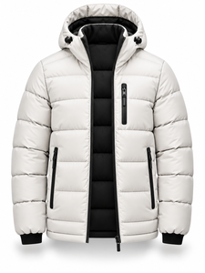 <b>Men's</b> Blue Hooded Puffer <b>Jacket</b> Custom Logo Waterproof Quick Dry Front Windproof <b>Smart</b> Casual Zipper Polyester Wadding Regular - Product Image 3