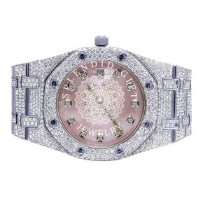Élégante montre pour homme en argent avec boîtier en cristal de saphir et moissanite, mouvement à quartz analogique ETA, fermoir caché, bracelet de 15 mm, étanche 10 m - Product Image 6