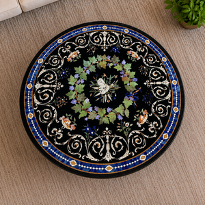 Mesa de Centro Redonda de Mármol Negro Pietra Dura, Diseño Moderno Ecológico para Celebraciones de Despedida y Día de la Independencia - Product Image 2
