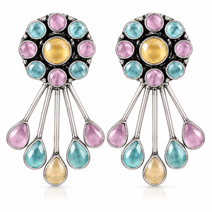 Pendientes Colgantes de Latón Oxidado con Piedra Ojo de Gato Colorida, Diseño Floral Redondo, Joyería de Moda para Mujer, Regalo, Venta al por Mayor - Product Image 6