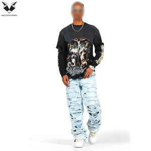 Bon fournisseur, créez votre propre design tendance avec un prix raisonnable, tissu doux au toucher, t-shirt graphique noir à manches longues double couche - Product Image 3