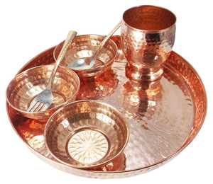 Premium Quality Classic Eco-Friendly Copper Thali Set Glass Cups Spoon Customized Water <b>Bottle</b> <b>Cleaning</b> <b>Brush</b> Home Outdoor - Product Image 3