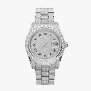 New Arrival Moissanite <b>Diamond</b> <b>Watch</b> For Men Automatic Mechanical Movement White Roman Dial Luxury Style <b>Watch</b> At Lowest Price - Product Image 1