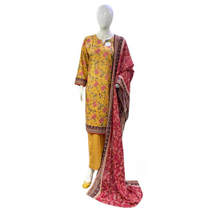 Pakistani Printed Lawn <b>Dress</b> with Matching Dupatta and Trousers Fashionable 3 Piece Summer Suit for Women - Product Image 1