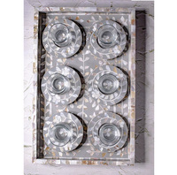 Plateaux de service mère de perles, cascade, avec serpillière, ensemble de 6 sous-verres, hôtel et Restaurant, incrustation d'os, ustensiles de cuisine, à la maison artisanal