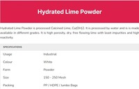 Chaux hydrolysée de qualité supérieure Ca(OH)2 - Chaux calcinée haute pureté pour le traitement des eaux usées, poudre 200 mesh, Rajputana Global Export