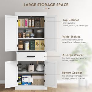 Armadio Alto da Cucina da 72 Pollici, Ecologico, Indipendente, con Ante Scorrevoli e 5 Ripiani Regolabili Bianchi per Sala da Pranzo - Product Image 5