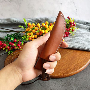 Stainless Steel Industrial Grade Pocket <b>Knife</b> with Wood Handle and Leather Sheath OEM Customizable with best cheap quality - Product Image 3